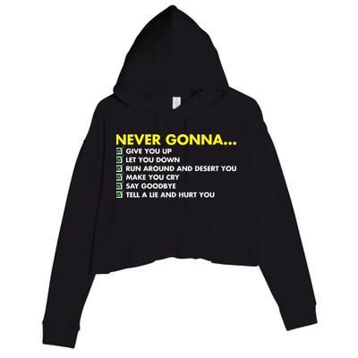 Rick Roll Never Gonna Checklist Crop Fleece Hoodie