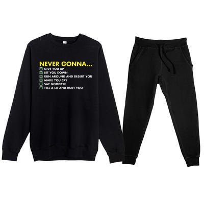 Rick Roll Never Gonna Checklist Premium Crewneck Sweatsuit Set