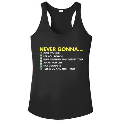 Rick Roll Never Gonna Checklist Ladies PosiCharge Competitor Racerback Tank