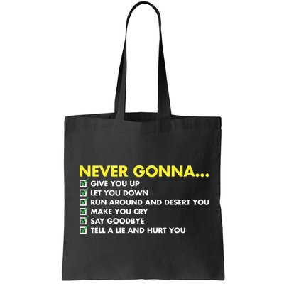 Rick Roll Never Gonna Checklist Bag