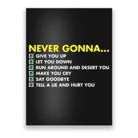Rick Roll Never Gonna Checklist Poster
