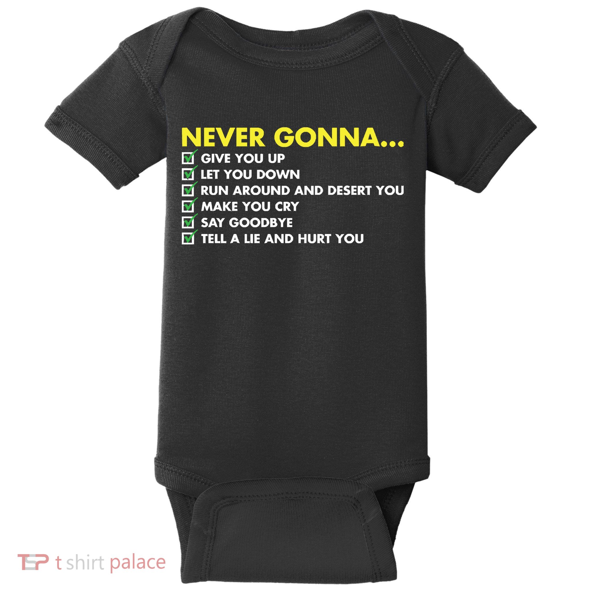 Rick Roll Never Gonna Checklist Baby Bodysuit