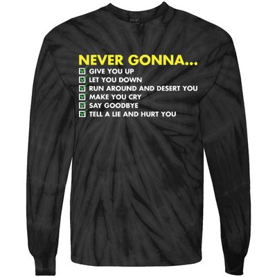 Rick Roll Never Gonna Checklist Tie-Dye Long Sleeve Shirt