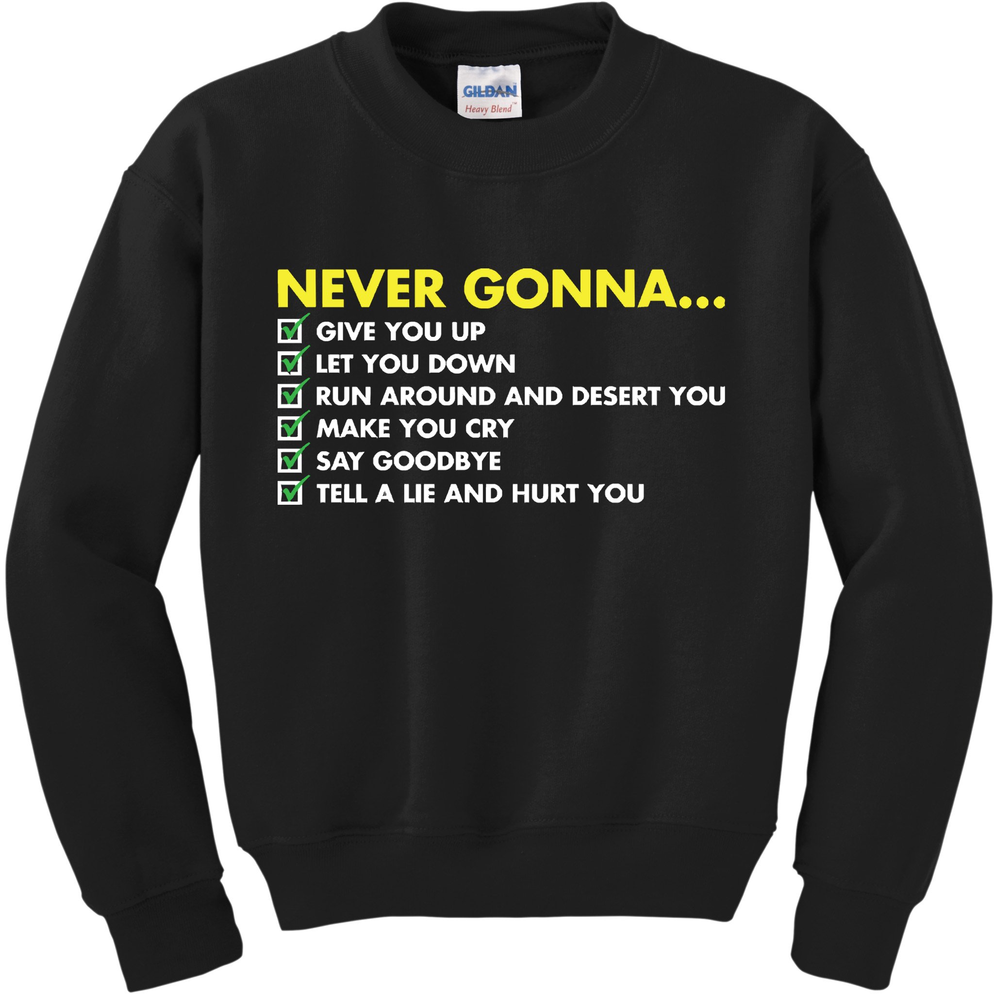 Rick Roll Never Gonna Checklist Kids Sweatshirt