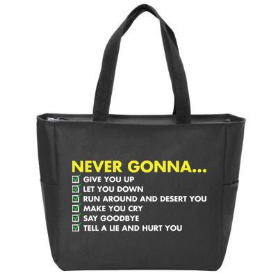 Rick Roll Never Gonna Checklist Zip Tote Bag