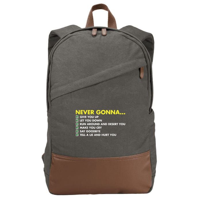 Rick Roll Never Gonna Checklist Cotton Canvas Backpack