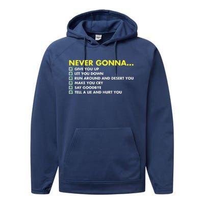 Rick Roll Never Gonna Checklist Performance Fleece Hoodie