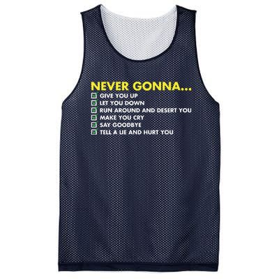 Rick Roll Never Gonna Checklist Mesh Reversible Basketball Jersey Tank