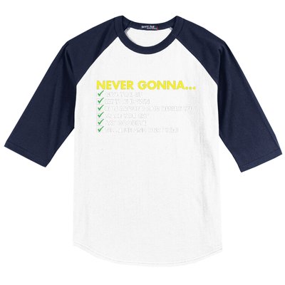 Rick Roll Never Gonna Checklist Baseball Sleeve Shirt