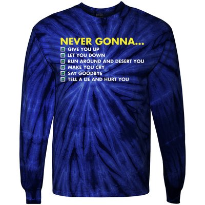 Rick Roll Never Gonna Checklist Tie-Dye Long Sleeve Shirt