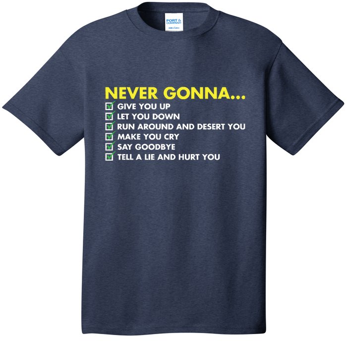 Rick Roll Never Gonna Checklist T-Shirt