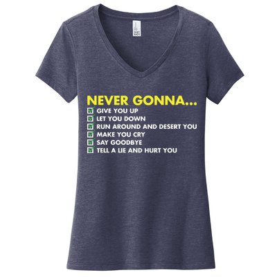 Rick Roll Never Gonna Checklist Women's V-Neck T-Shirt