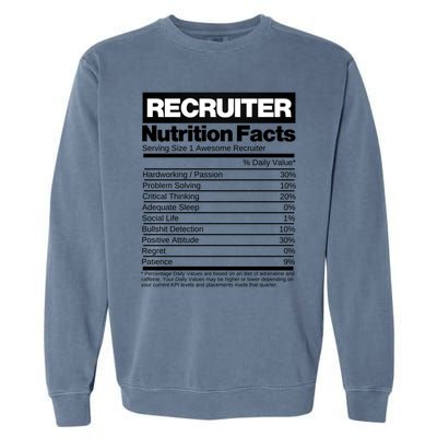 Recruiting Recruitt Nutrition Facts Recruit Recruiter Funny Gift Garment-Dyed Sweatshirt