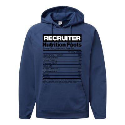 Recruiting Recruitt Nutrition Facts Recruit Recruiter Funny Gift Performance Fleece Hoodie