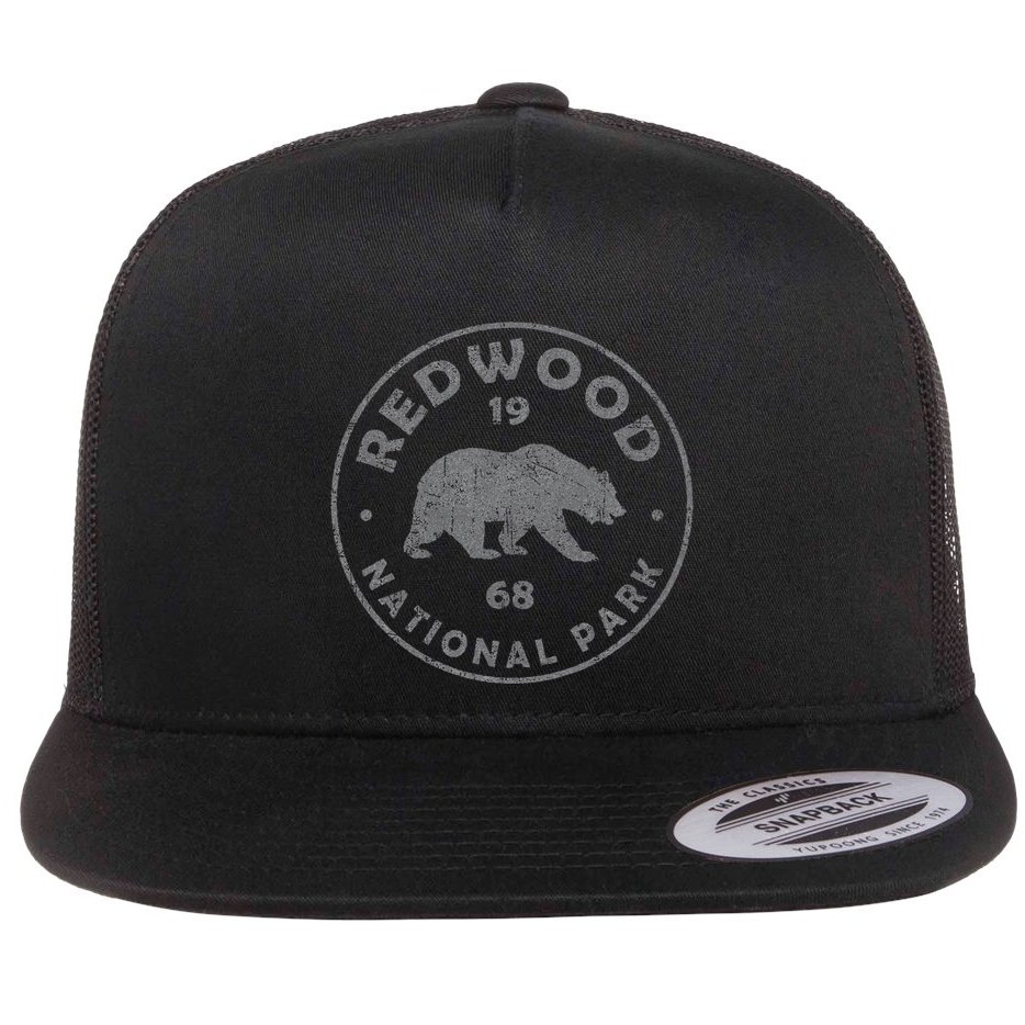 Retro Redwood National Park Vintage Hiking Flat Bill Trucker Hat