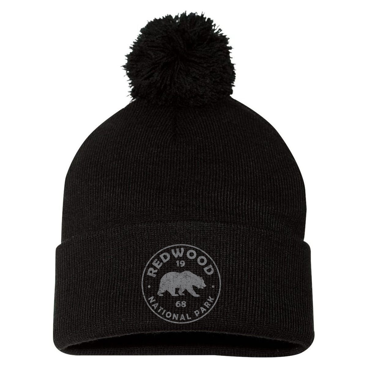 Retro Redwood National Park Vintage Hiking Pom Pom 12in Knit Beanie
