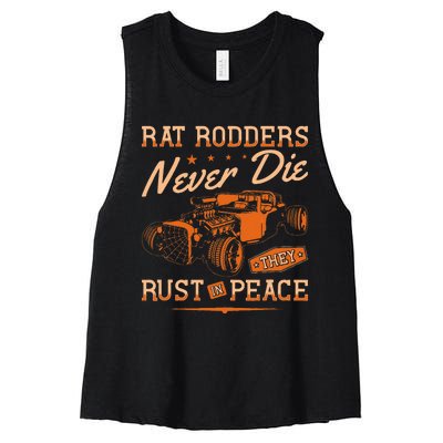 Rat Rodders Never Die Vintage Rat Rod Women's Racerback Cropped Tank