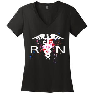 RN Registered Nurse Caduceus Symbol Women's V-Neck T-Shirt