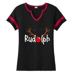 Rudolph Red Nose Reindeer Christmas Funny Ladies Halftime Notch Neck Tee