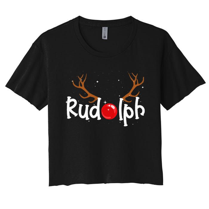 Rudolph Red Nose Reindeer Christmas Funny Women's Crop Top Tee