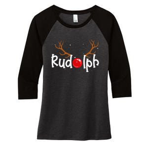 Rudolph Red Nose Reindeer Christmas Funny Women's Tri-Blend 3/4-Sleeve Raglan Shirt