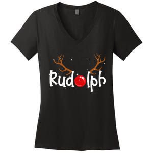 Rudolph Red Nose Reindeer Christmas Funny Women's V-Neck T-Shirt