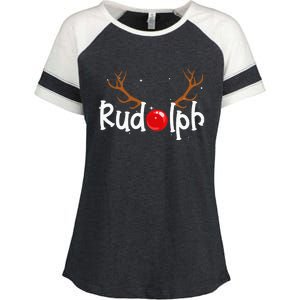 Rudolph Red Nose Reindeer Christmas Funny Enza Ladies Jersey Colorblock Tee