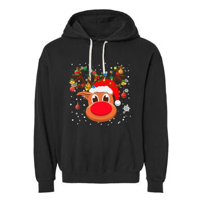 RUDOLPH Red Nose Reindeer Shirt Santa Christmas Garment-Dyed Fleece Hoodie