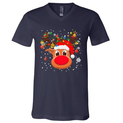 RUDOLPH Red Nose Reindeer Shirt Santa Christmas V-Neck T-Shirt