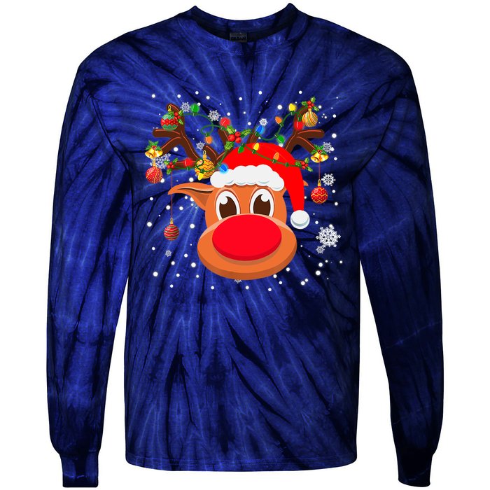 RUDOLPH Red Nose Reindeer Shirt Santa Christmas Tie-Dye Long Sleeve Shirt