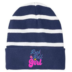 Retro Rock N Roll Girl Costume Striped Beanie with Solid Band