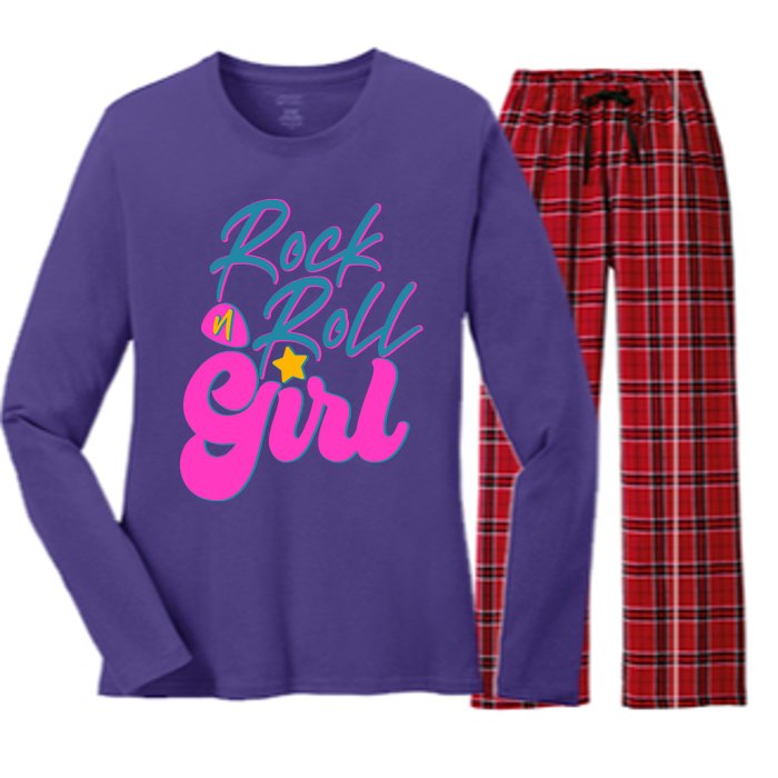 Retro Rock N Roll Girl Costume Women's Long Sleeve Flannel Pajama Set 