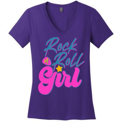 Retro Rock N Roll Girl Costume Women's V-Neck T-Shirt