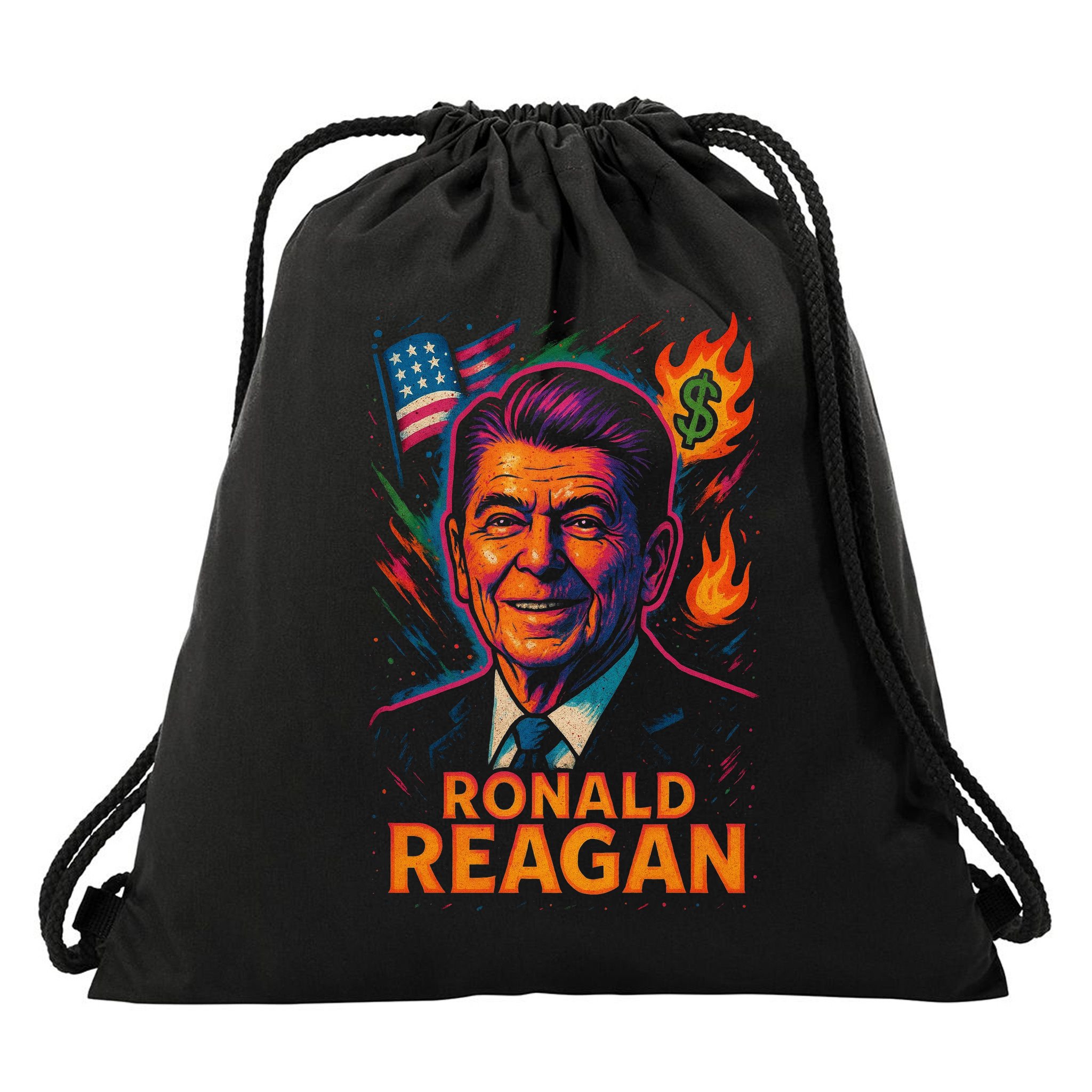 Ronald Reagan Neon Drawstring Bag