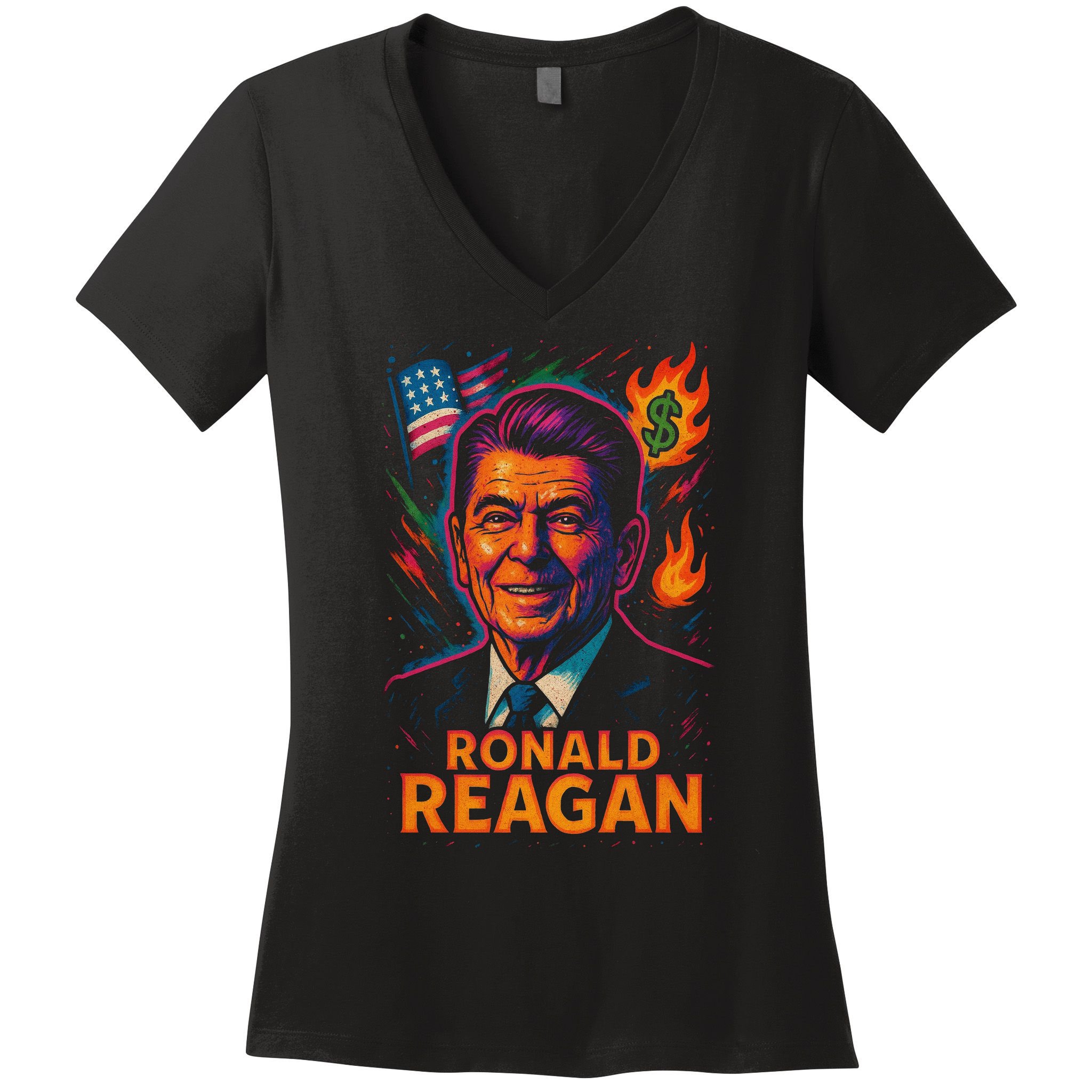 Ronald Reagan Neon Women's V-Neck T-Shirt