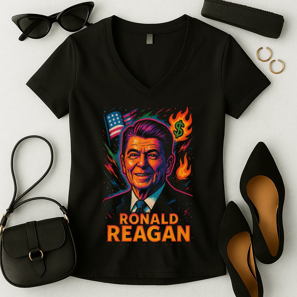 Ronald Reagan Neon Women's V-Neck T-Shirt