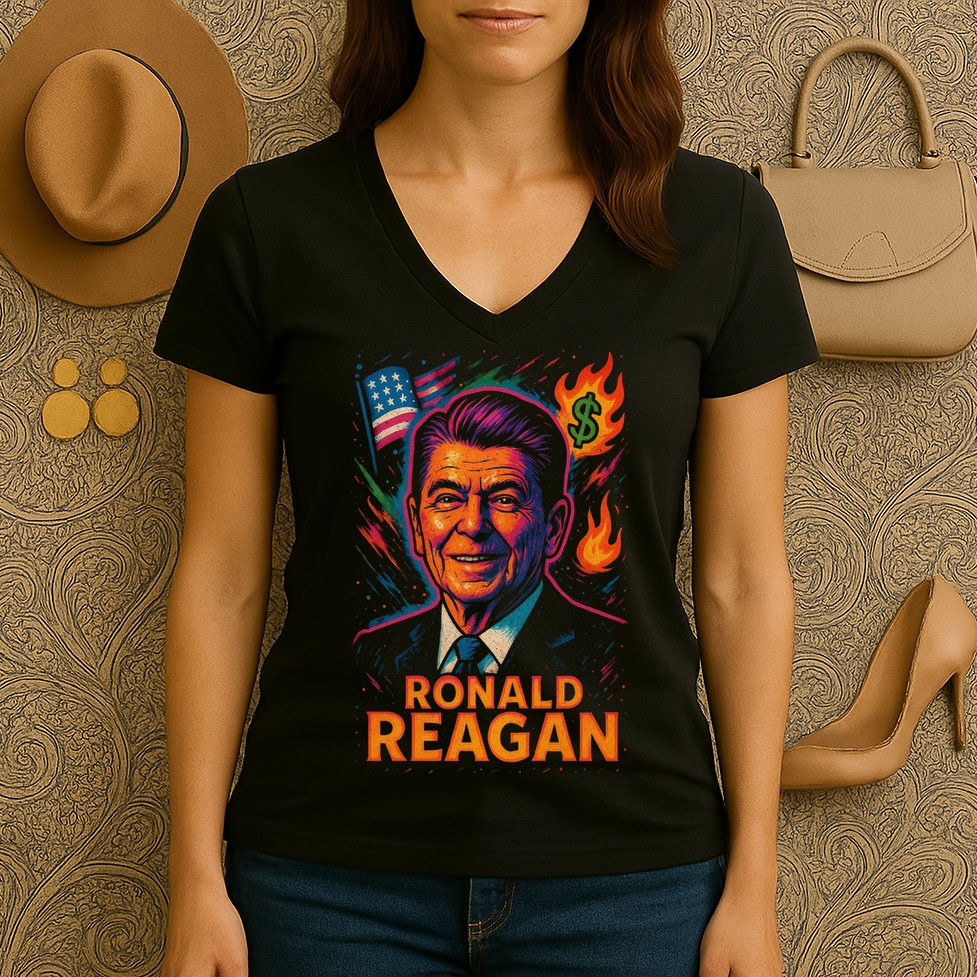 Ronald Reagan Neon Women's V-Neck T-Shirt