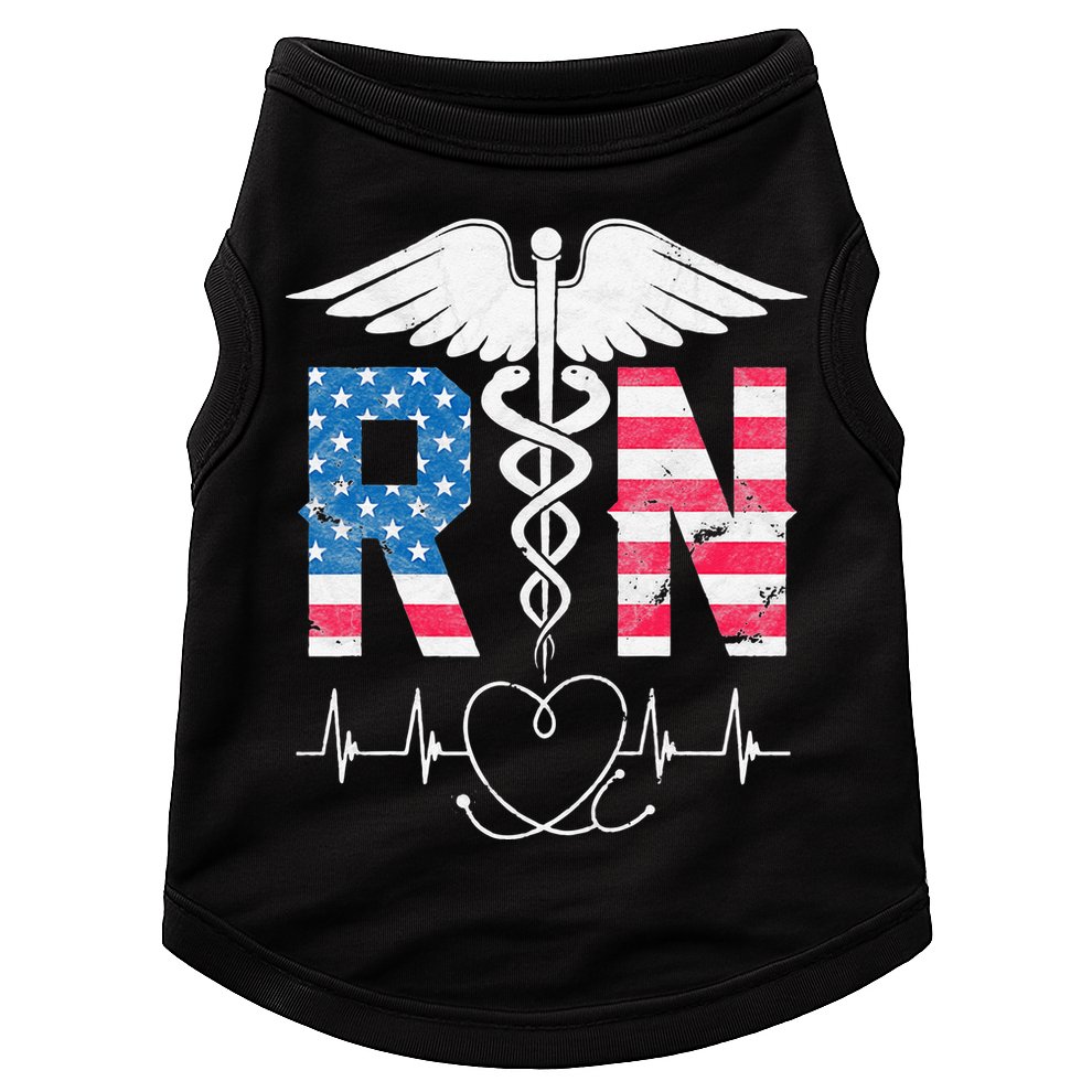 RN Registered Nurse USA Flag Caduceus Stethoscope Patriotic Doggie Tank