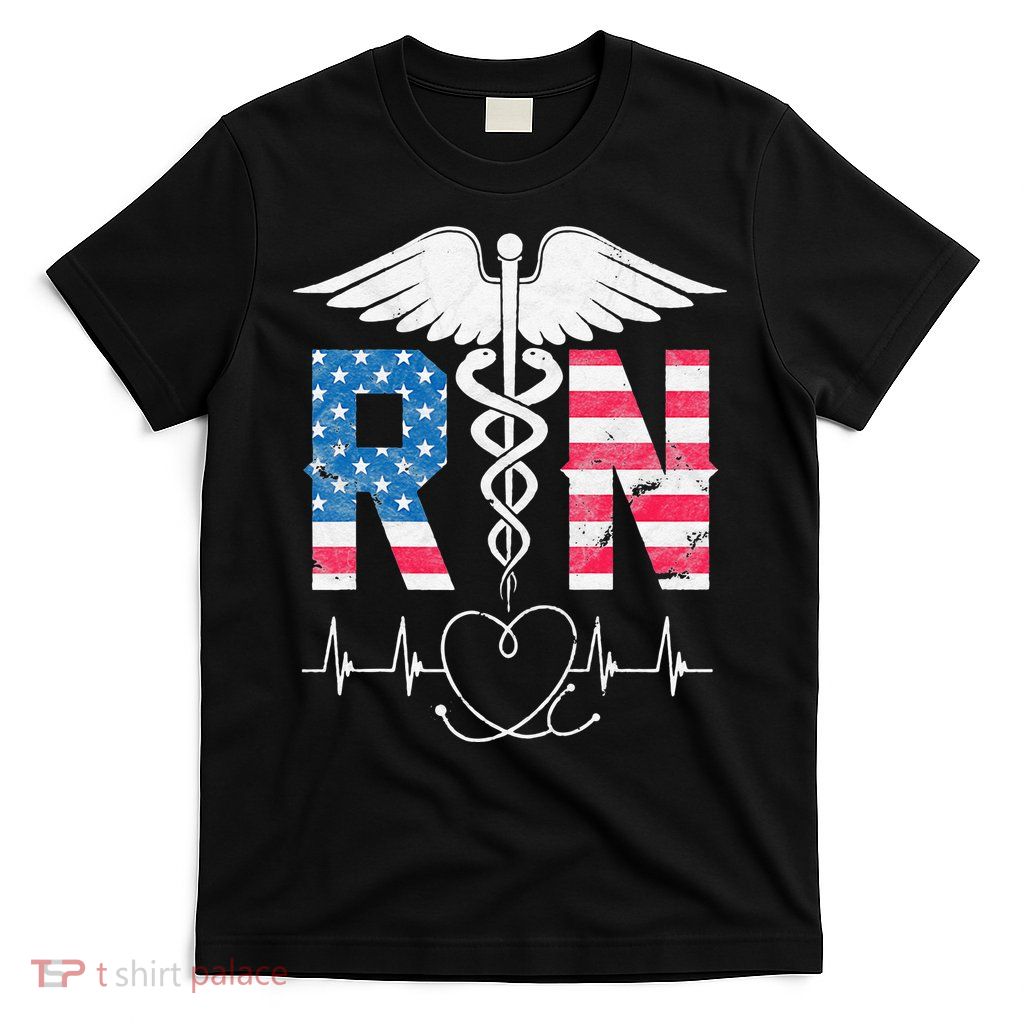 RN Registered Nurse USA Flag Caduceus Stethoscope Patriotic T-Shirt