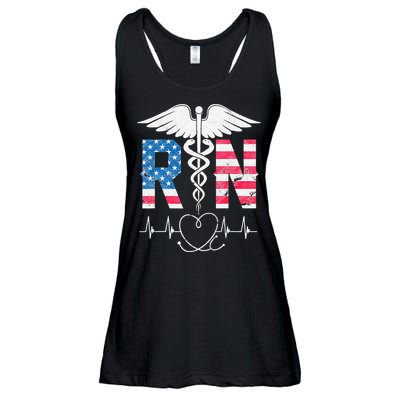 RN Registered Nurse USA Flag Caduceus Stethoscope Patriotic Ladies Essential Flowy Tank
