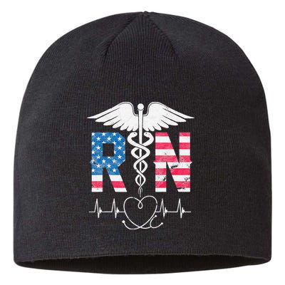 RN Registered Nurse USA Flag Caduceus Stethoscope Patriotic Sustainable Beanie