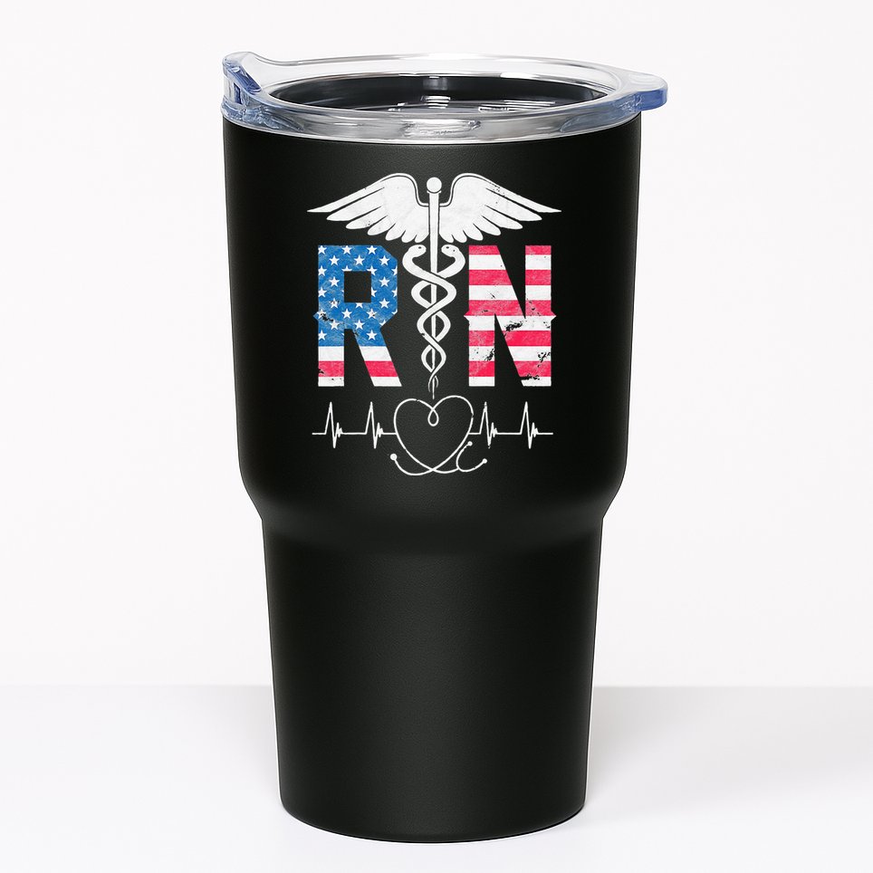 RN Registered Nurse USA Flag Caduceus Stethoscope Patriotic Tumbler
