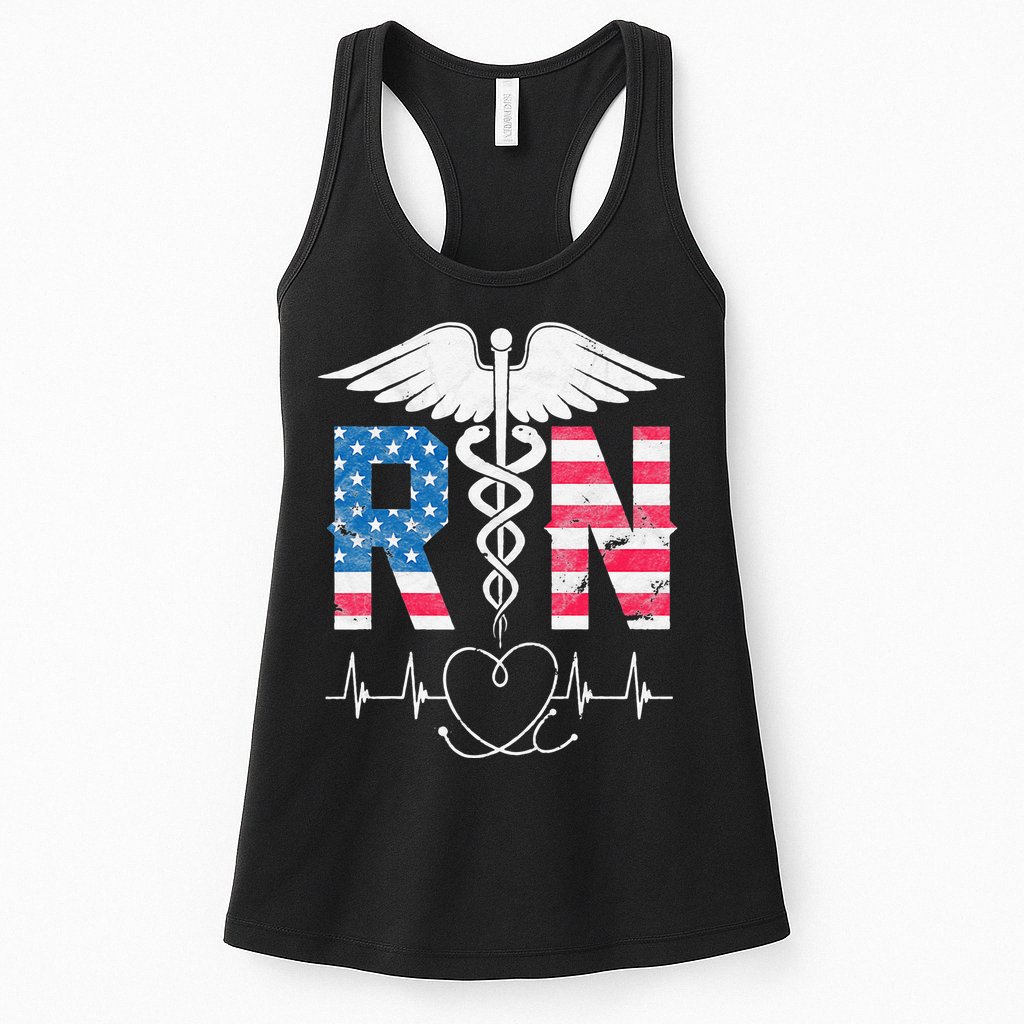 RN Registered Nurse USA Flag Caduceus Stethoscope Patriotic Womens Tank Top