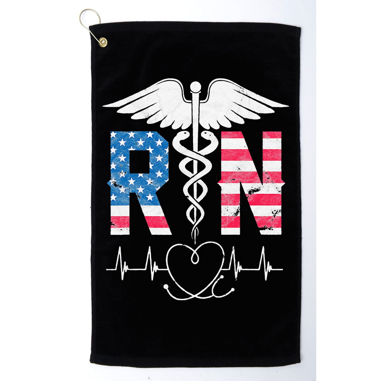 RN Registered Nurse USA Flag Caduceus Stethoscope Patriotic Golf Towel