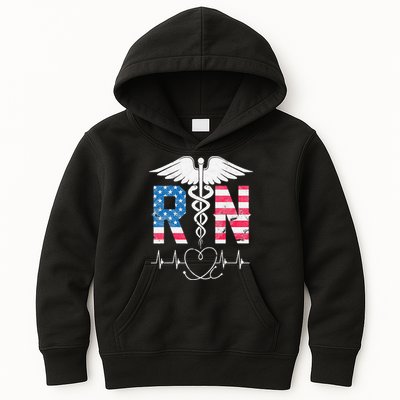 RN Registered Nurse USA Flag Caduceus Stethoscope Patriotic Kids Hoodie