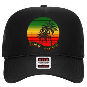 Rasta Reggae One Love Palms Reggaeton Rastafarian Pride High Crown Mesh Back Trucker Hat