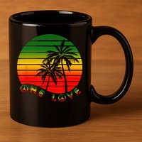 Rasta Reggae One Love Palms Reggaeton Rastafarian Pride 11oz C Handle Ceramic Mug