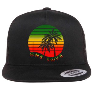 Rasta Reggae One Love Palms Reggaeton Rastafarian Pride Flat Bill Trucker Hat