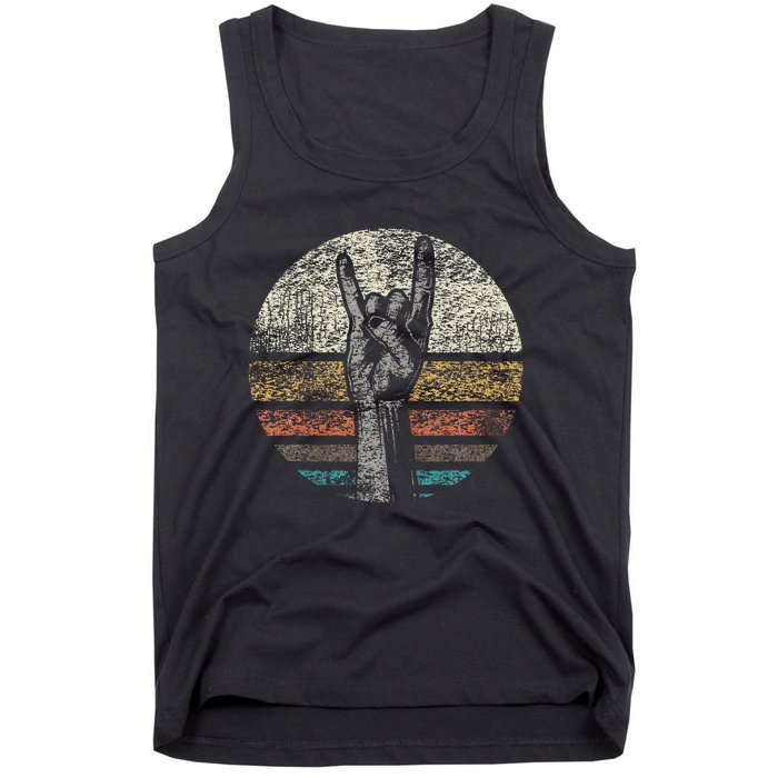 Retro Rock On Hand Horns For Rock And Roll Music Lovers Tank Top