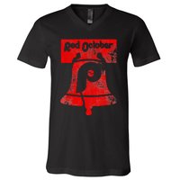 Retro Red October Philly Philadelphia Vintage Ring the bell V-Neck T-Shirt